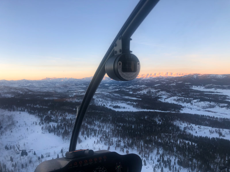 Winter view of the Bondurant Basin Wyoming with the Sawtooth Mountains in the background from Wind River Air's heli. Photo credit. WRA