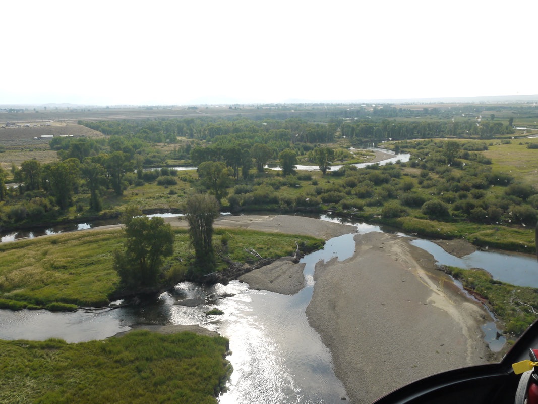 A pristine river bottom in Sublette County, WY from Wind River Air's helicopter. 