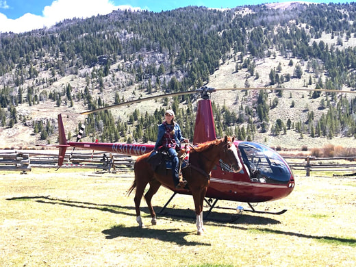 Horseback rider with a helicopter